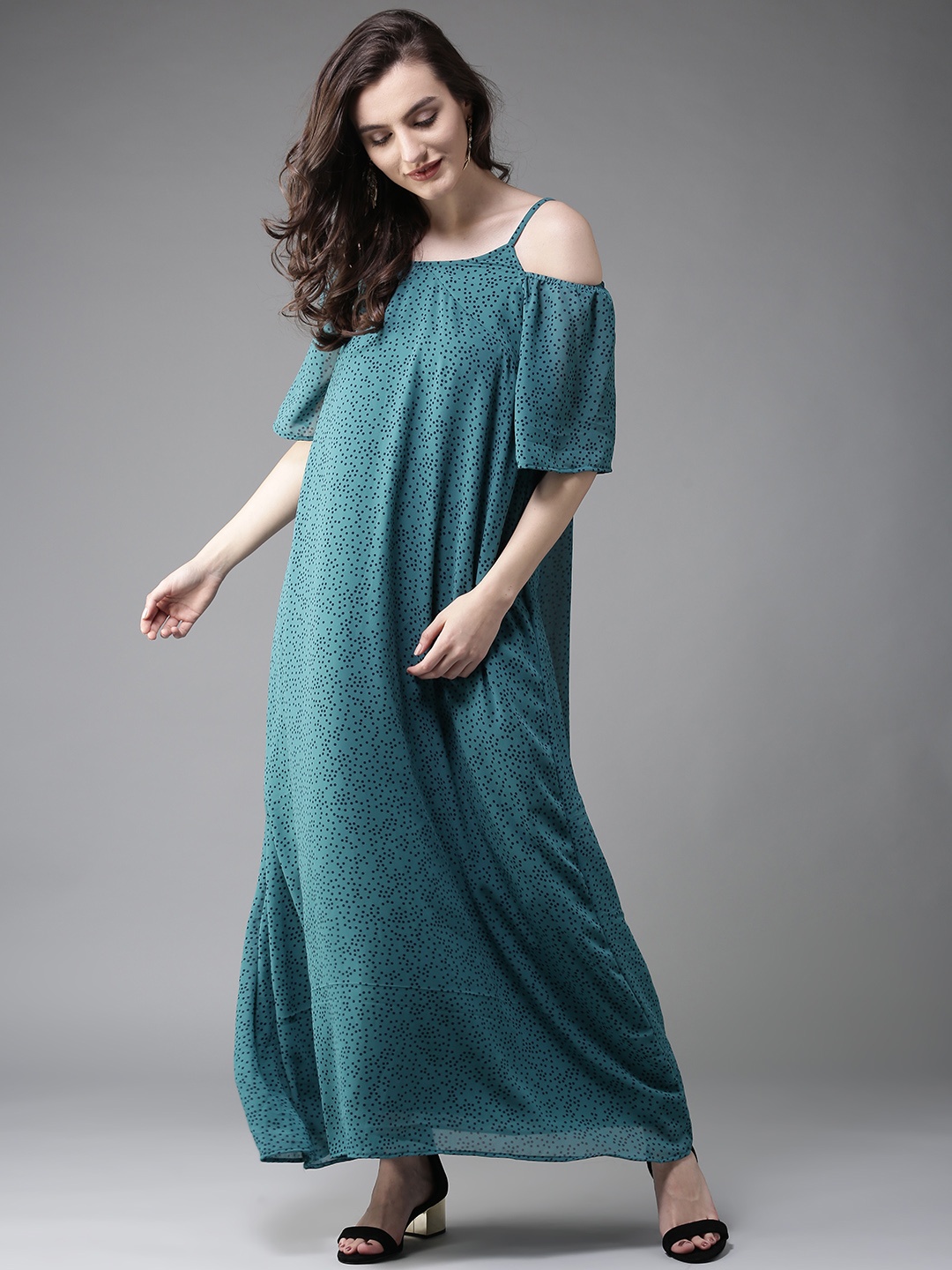 

Moda Rapido Women Teal Green Dot Print Maxi Dress