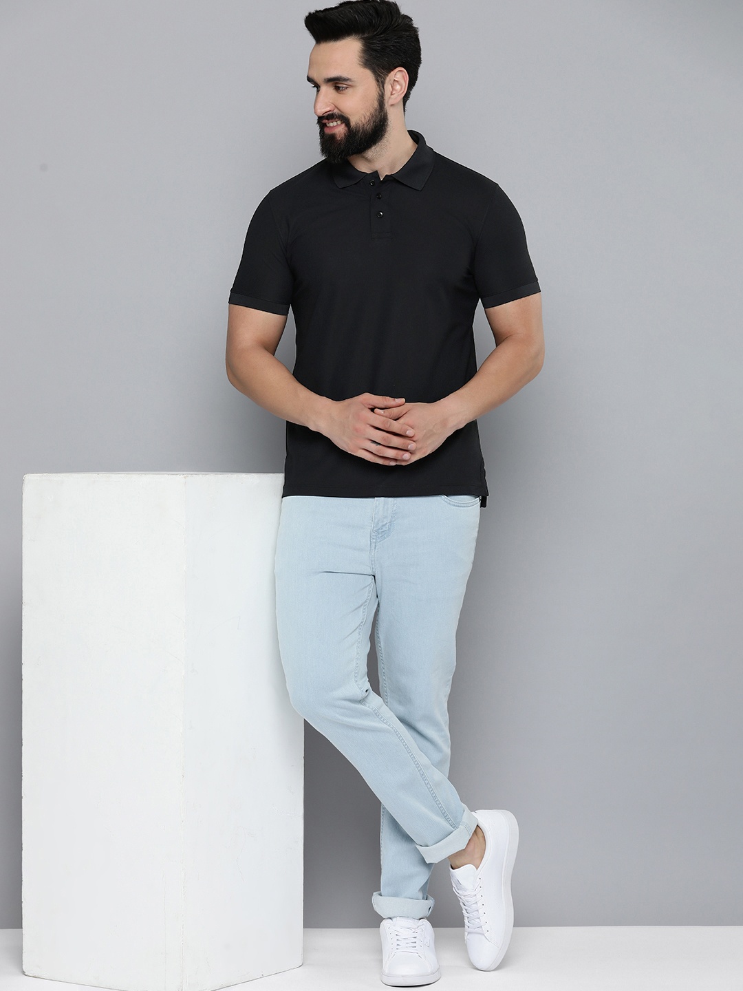

Mast & Harbour Men Polo Collar Antimicrobial T-shirt, Black