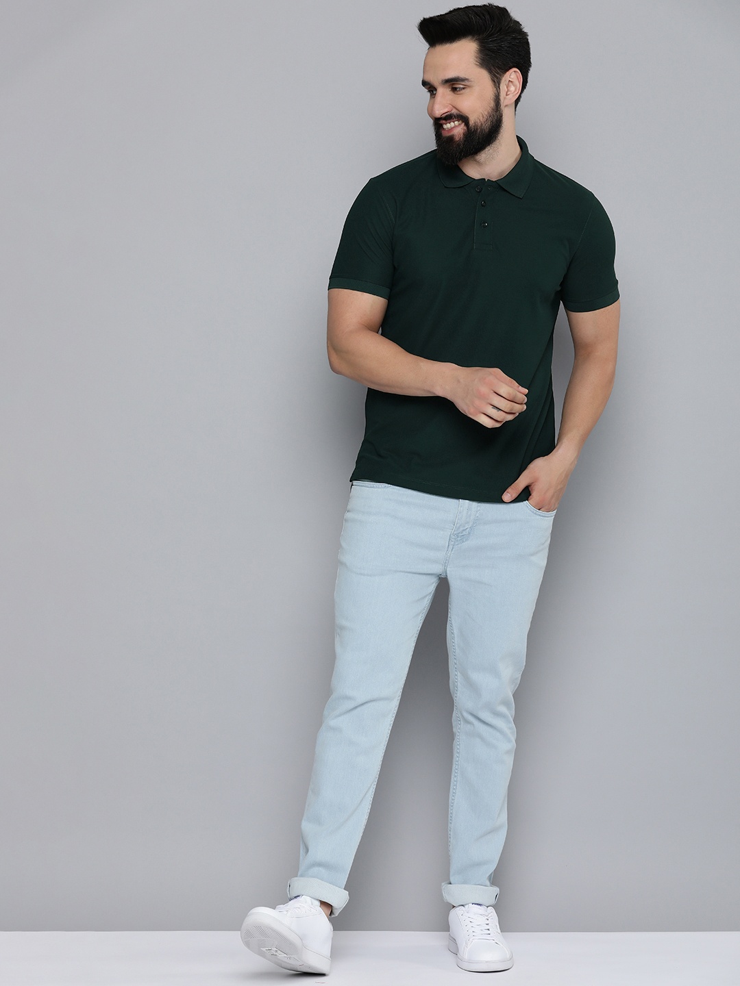 

Mast & Harbour Men Polo Collar Antimicrobial T-shirt, Green