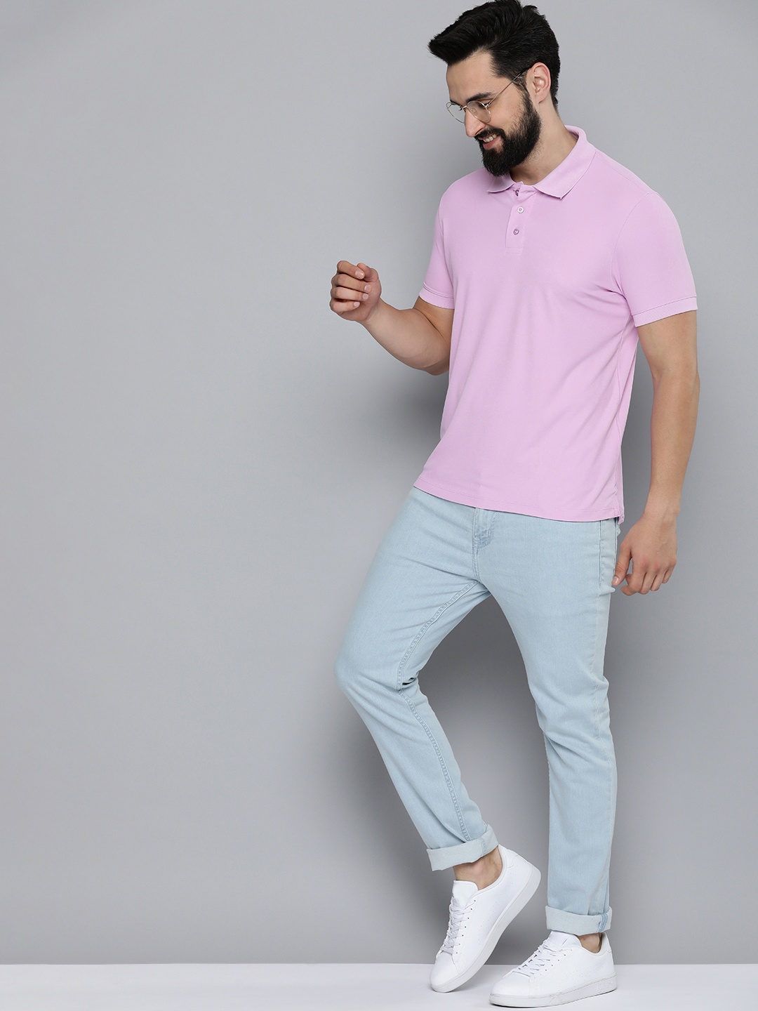 

Mast & Harbour Men Polo Collar Antimicrobial T-shirt, Lavender