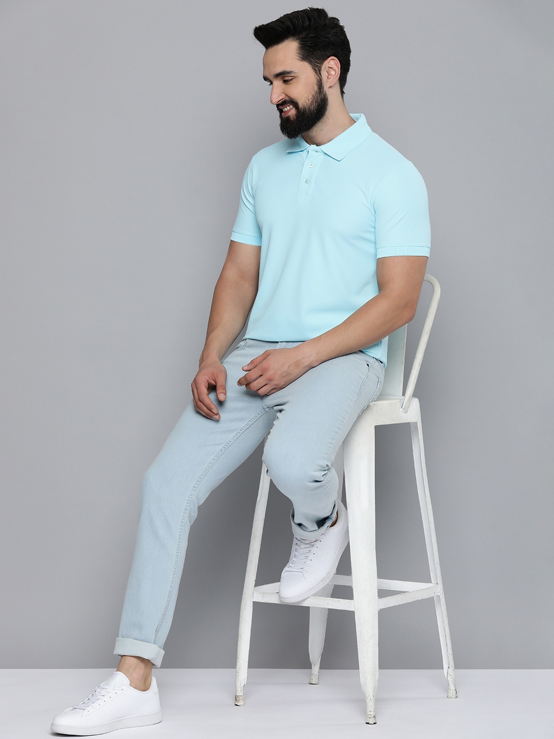 

Mast & Harbour Men Polo Collar Antimicrobial T-shirt, Turquoise blue