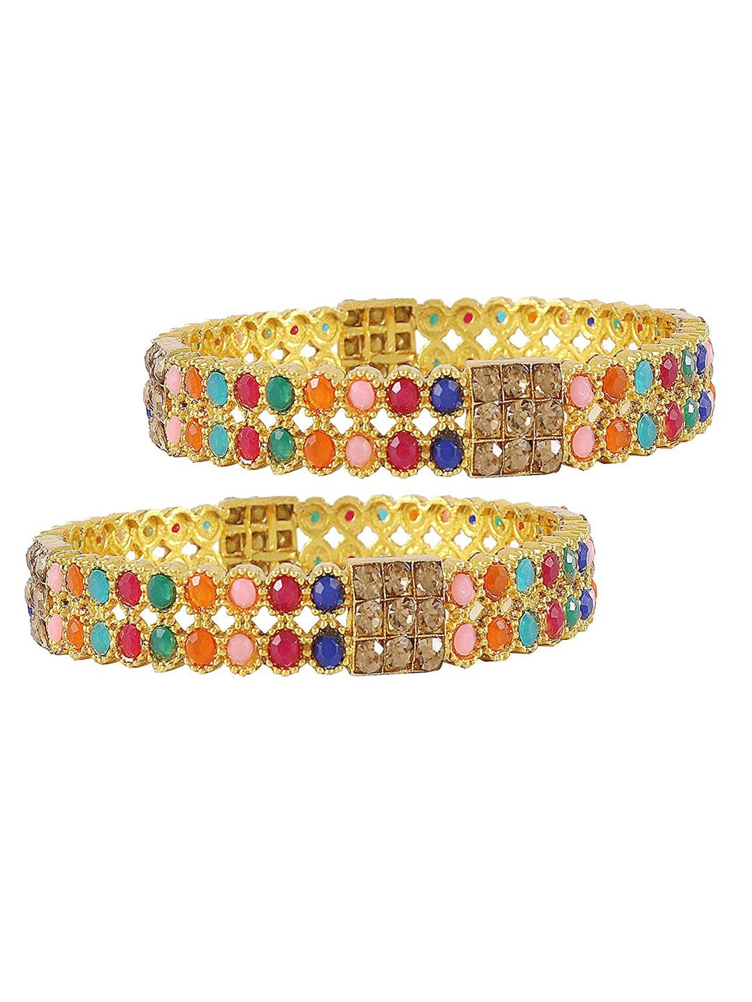 

NMII Set Of 2 Gold-Plated Zircon-Studded Antique Kada Bangles