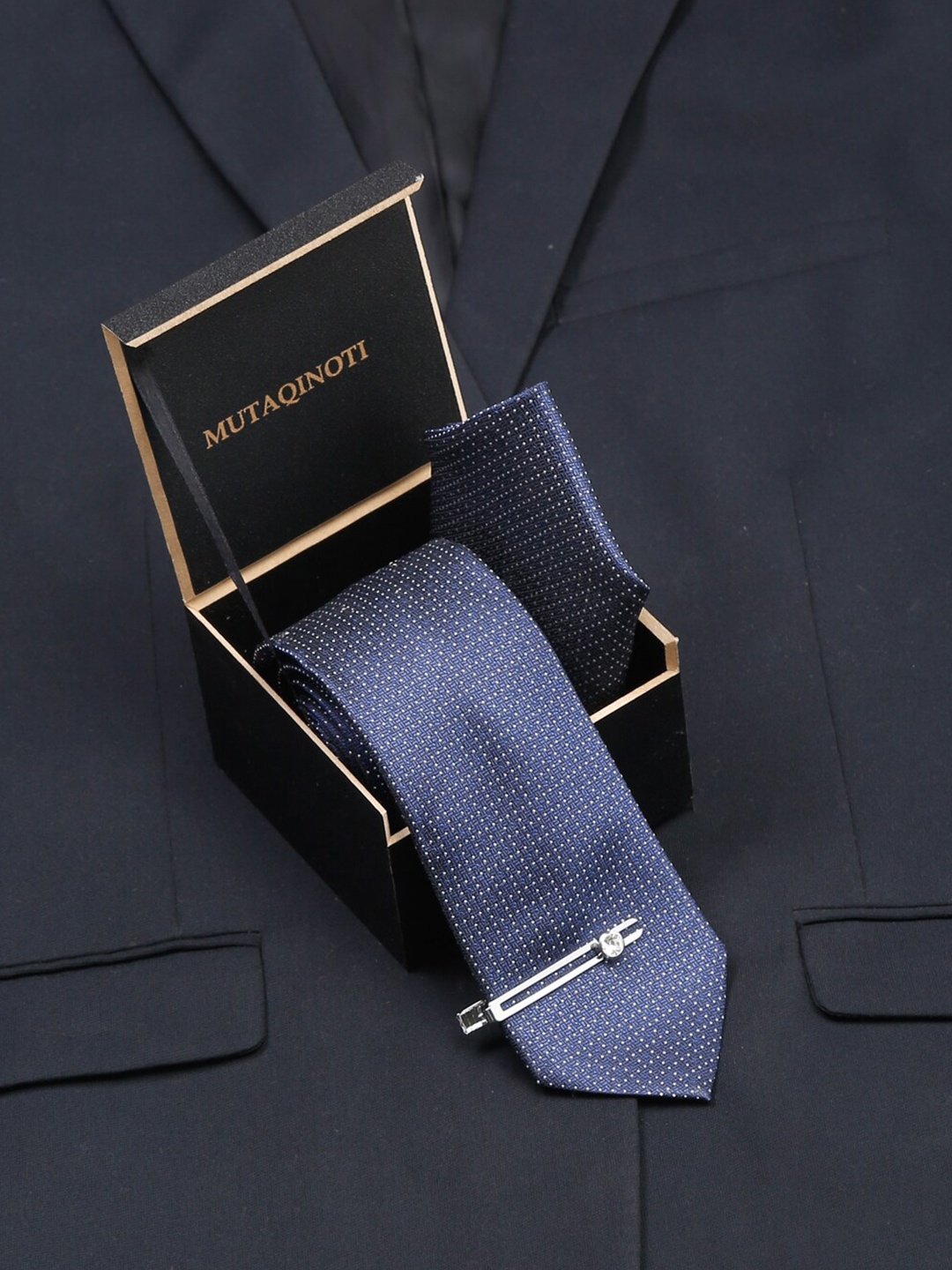 

MUTAQINOTI Men Silk Necktie Accessory Gift Set, Blue