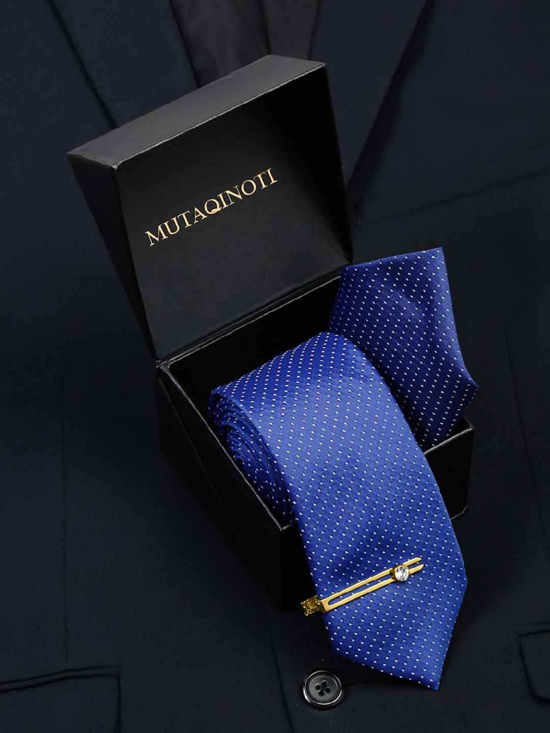 

MUTAQINOTI Men Printed Silk Blend Necktie Accessory Gift Set, Blue