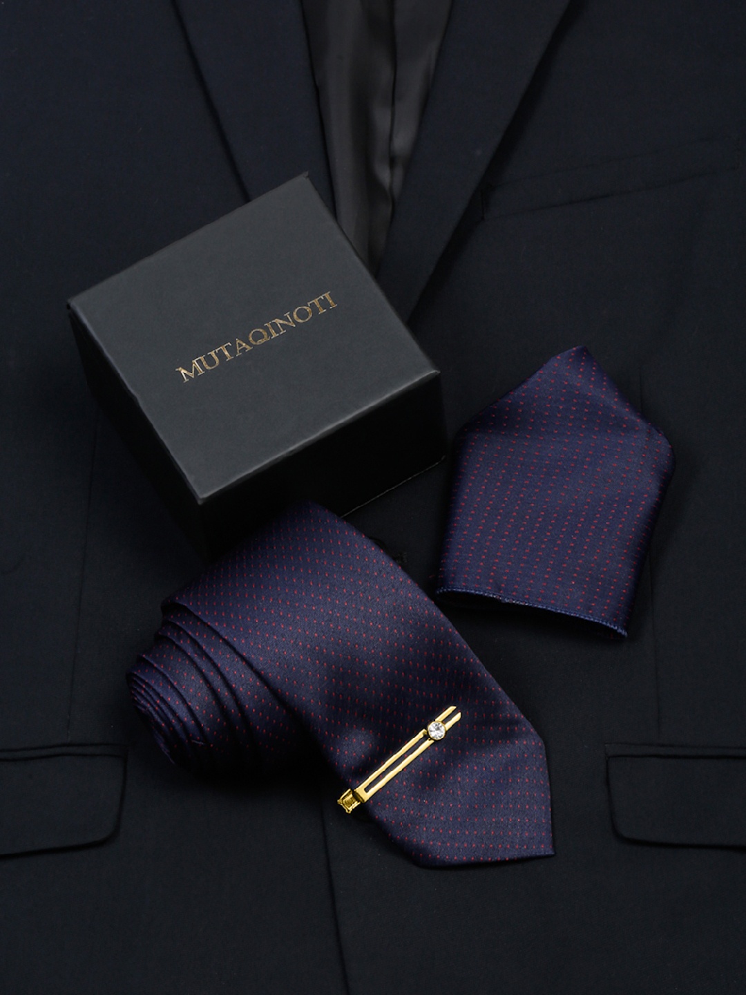 

MUTAQINOTI Men Printed Skinny Tie With Tiepin & Pocket Square, Blue