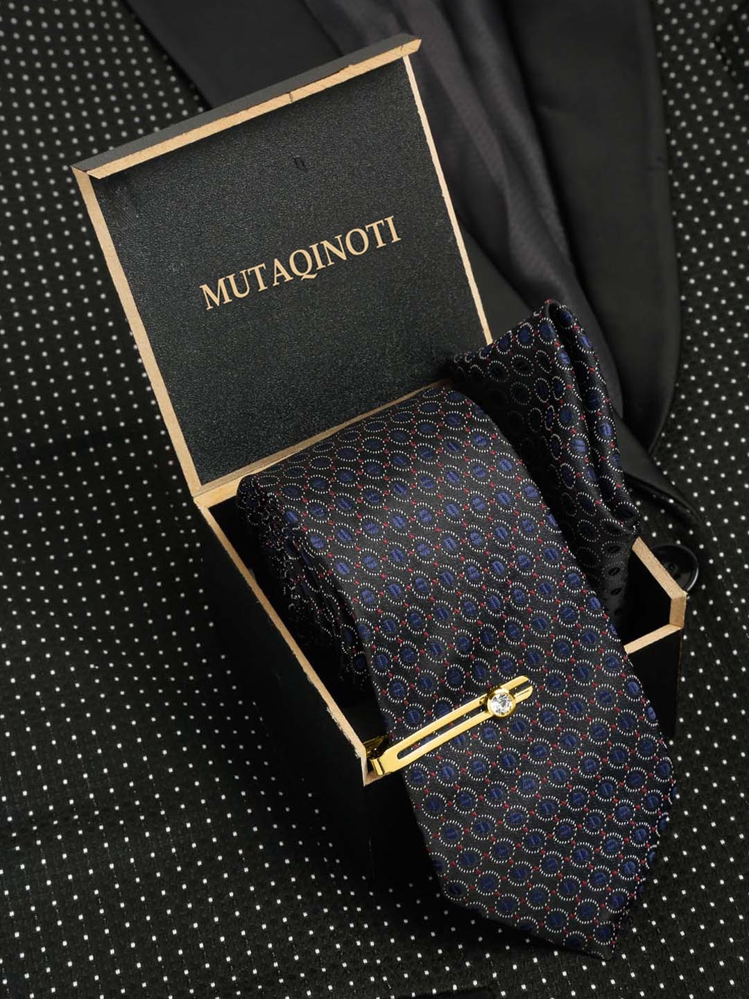 

MUTAQINOTI Men Printed Silk Blend Necktie Accessory Gift Set, Blue