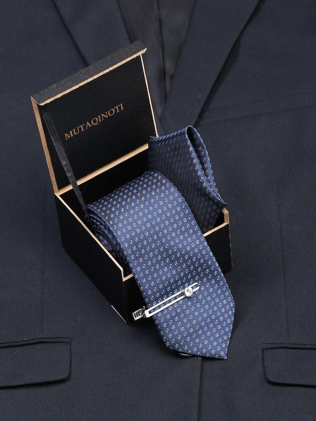 

MUTAQINOTI Men Silk Necktie Accessory Gift Set, Blue