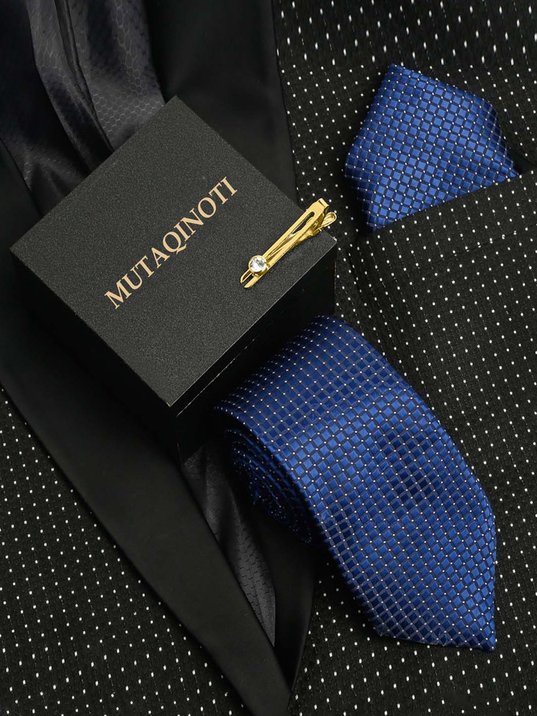 

MUTAQINOTI Men Silk Necktie Accessory Gift Set, Blue