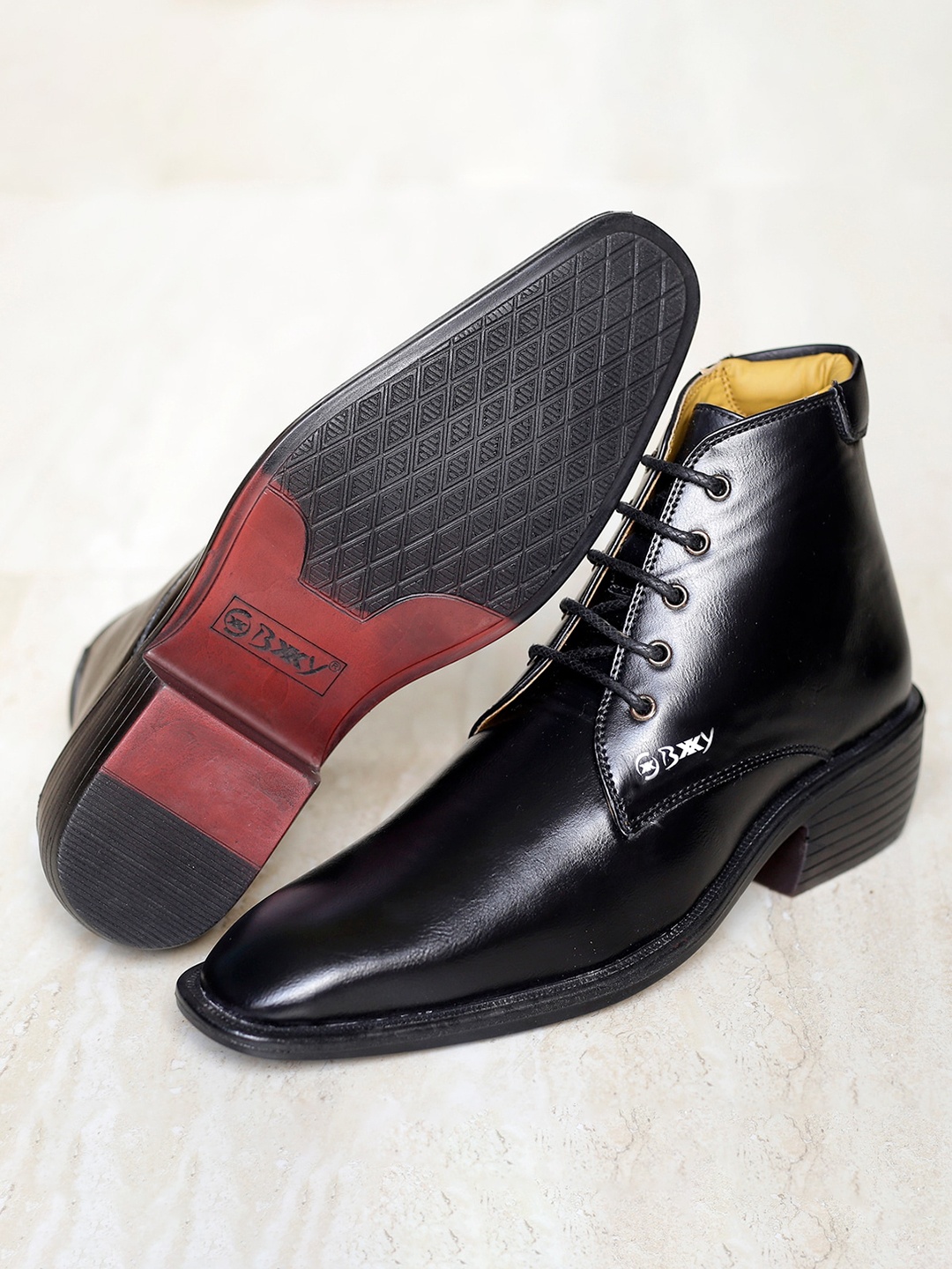 

Bxxy Men Mid Top Block-Heeled Regular Elevator Boots, Black