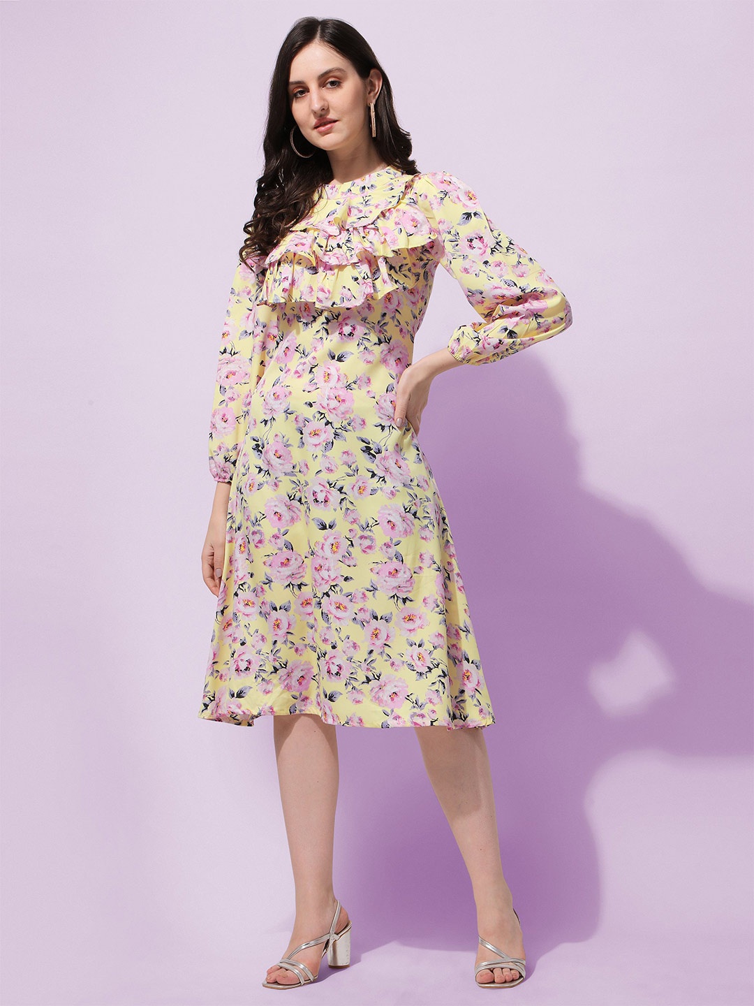 

Oomph! Floral Print Crepe Fit & Flare Dress, Yellow