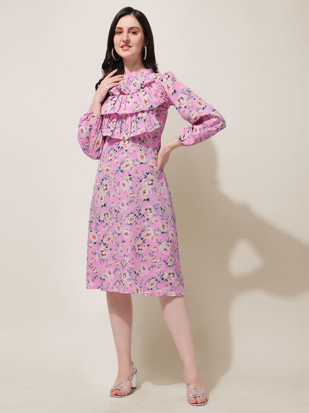 

Oomph! Floral Print Crepe Fit & Flare Dress, Pink