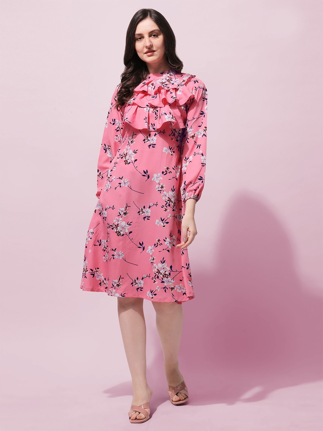 

Oomph! Floral Print Crepe A-Line Dress, Pink
