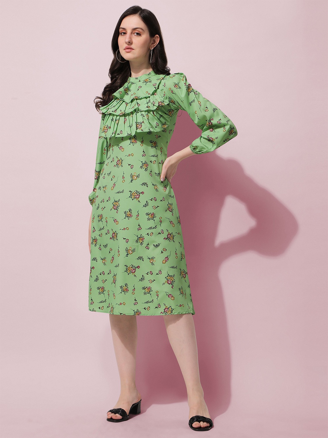 

Oomph! Floral Print Crepe Fit & Flare Dress, Green