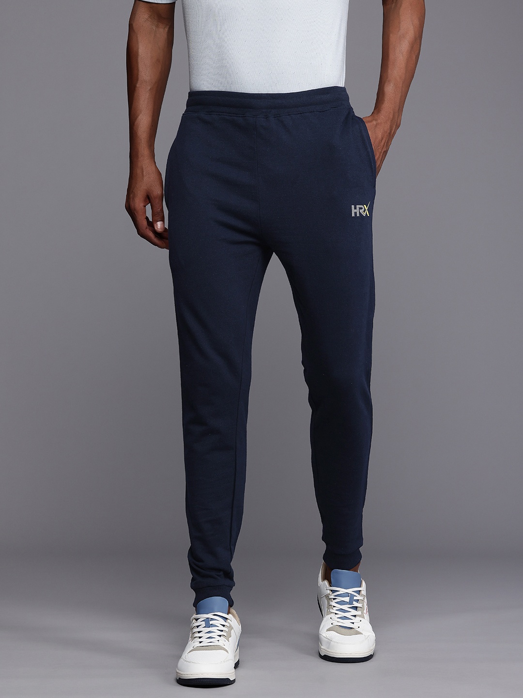 

HRX by Hrithik Roshan Men Lifestyle Brand Logo Printed Terry Joggers, Navy blue