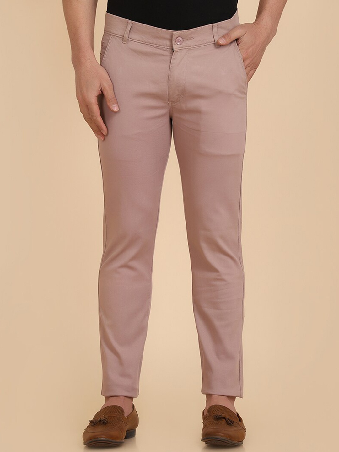 

TAHVO Men Mid-Rise Slim Fit Regular Trousers, Mauve