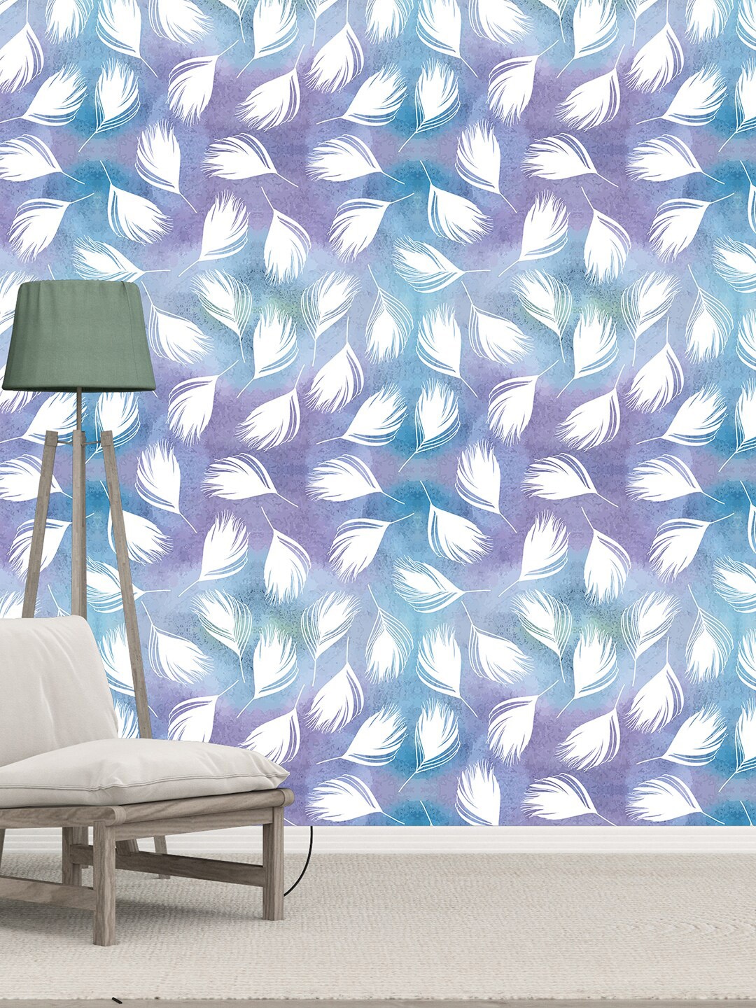 

PAPER PLANE DESIGN White & Blue Feather Printed Waterproof Wallpaper