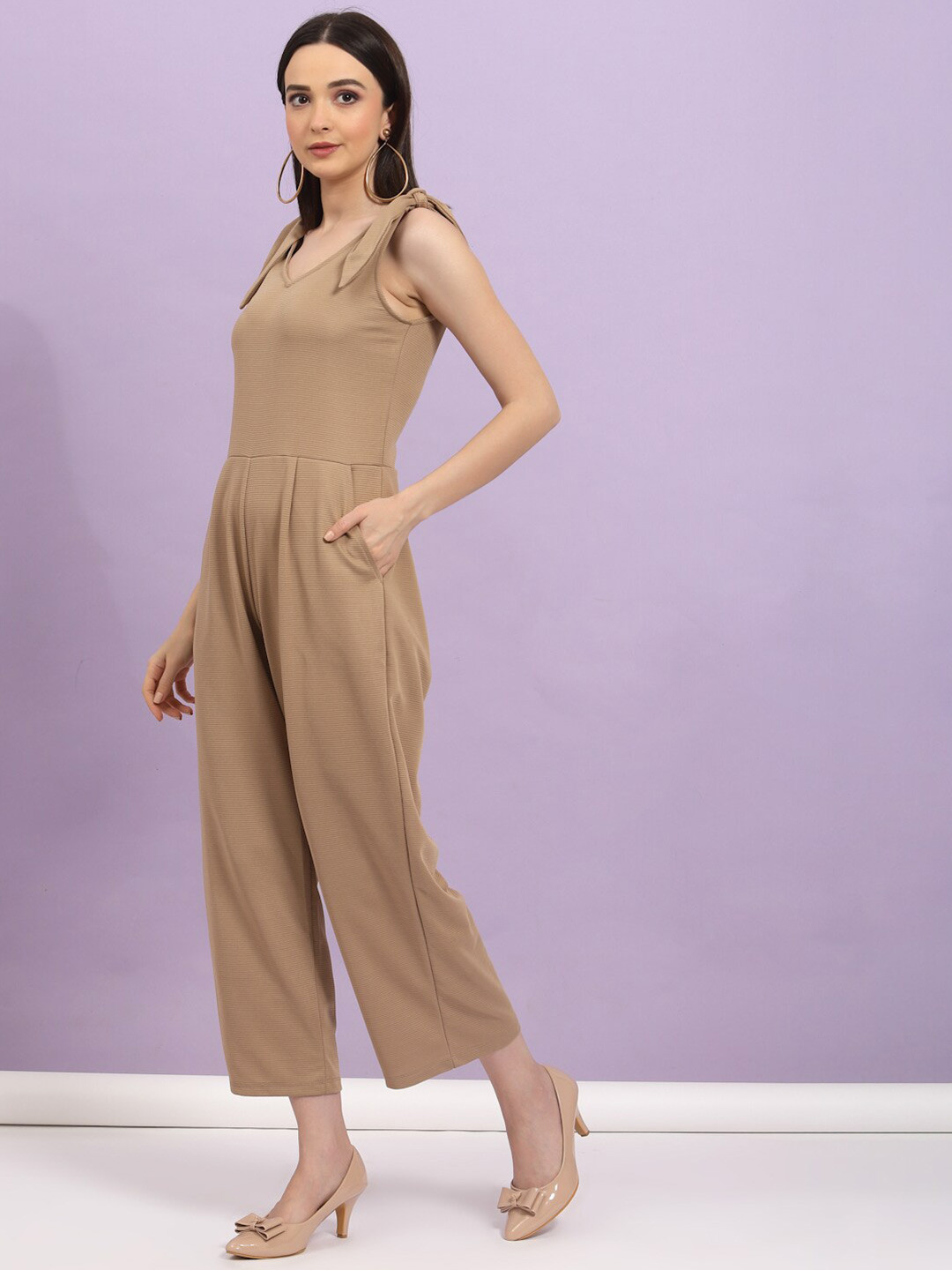 

Rigo Shoulder Straps Sleeveless Culottes Jumpsuit, Beige