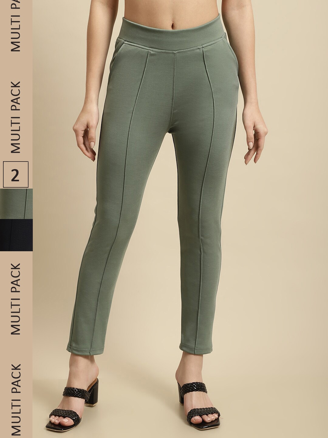 

TAG 7 Women Pack of 2 Skinny Fit Jeggings, Green