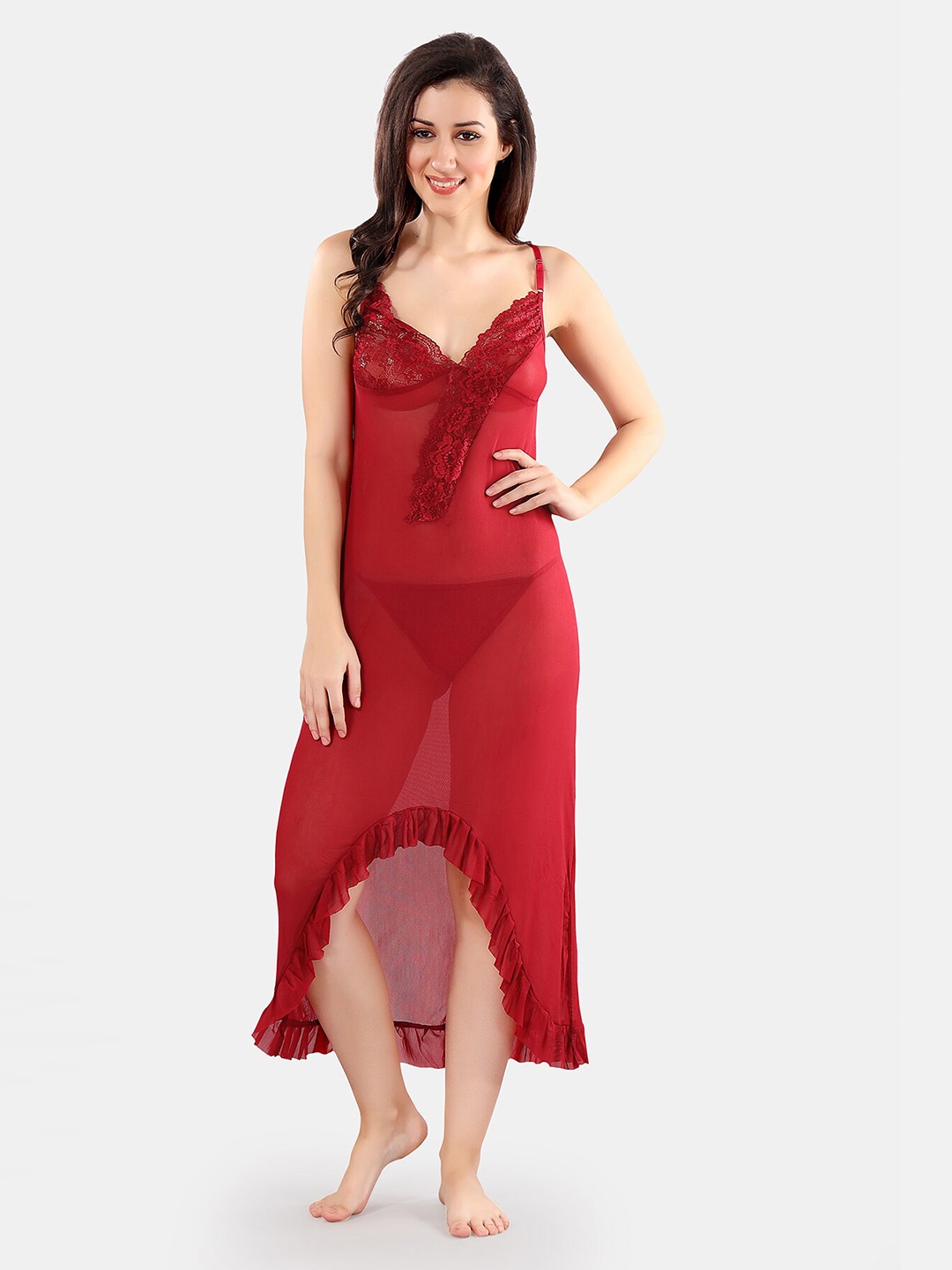 

Be You Net Baby Doll With High-Low, Maroon