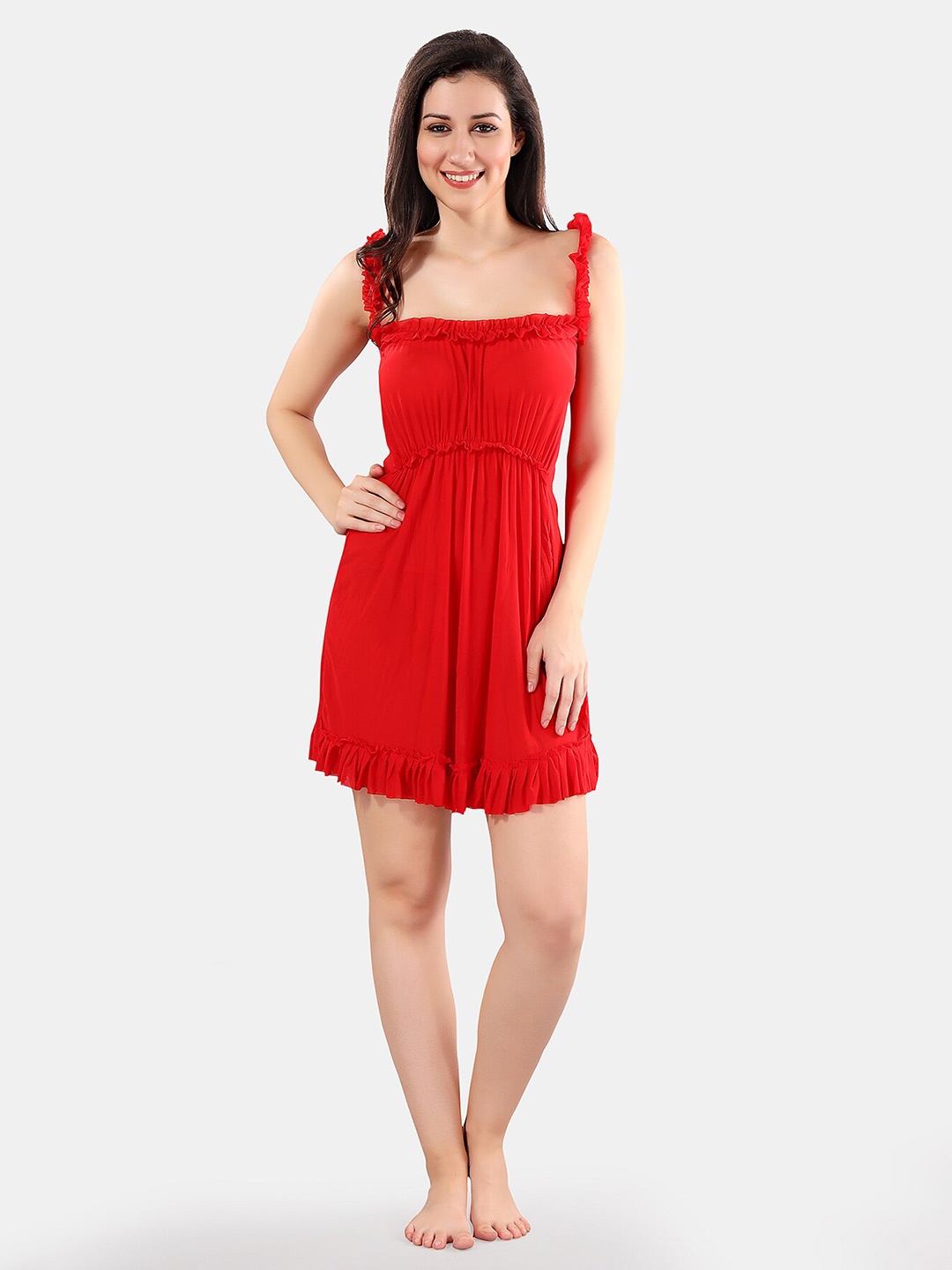 

Be You Shoulder Strap Baby Doll Dress With Thong, Red