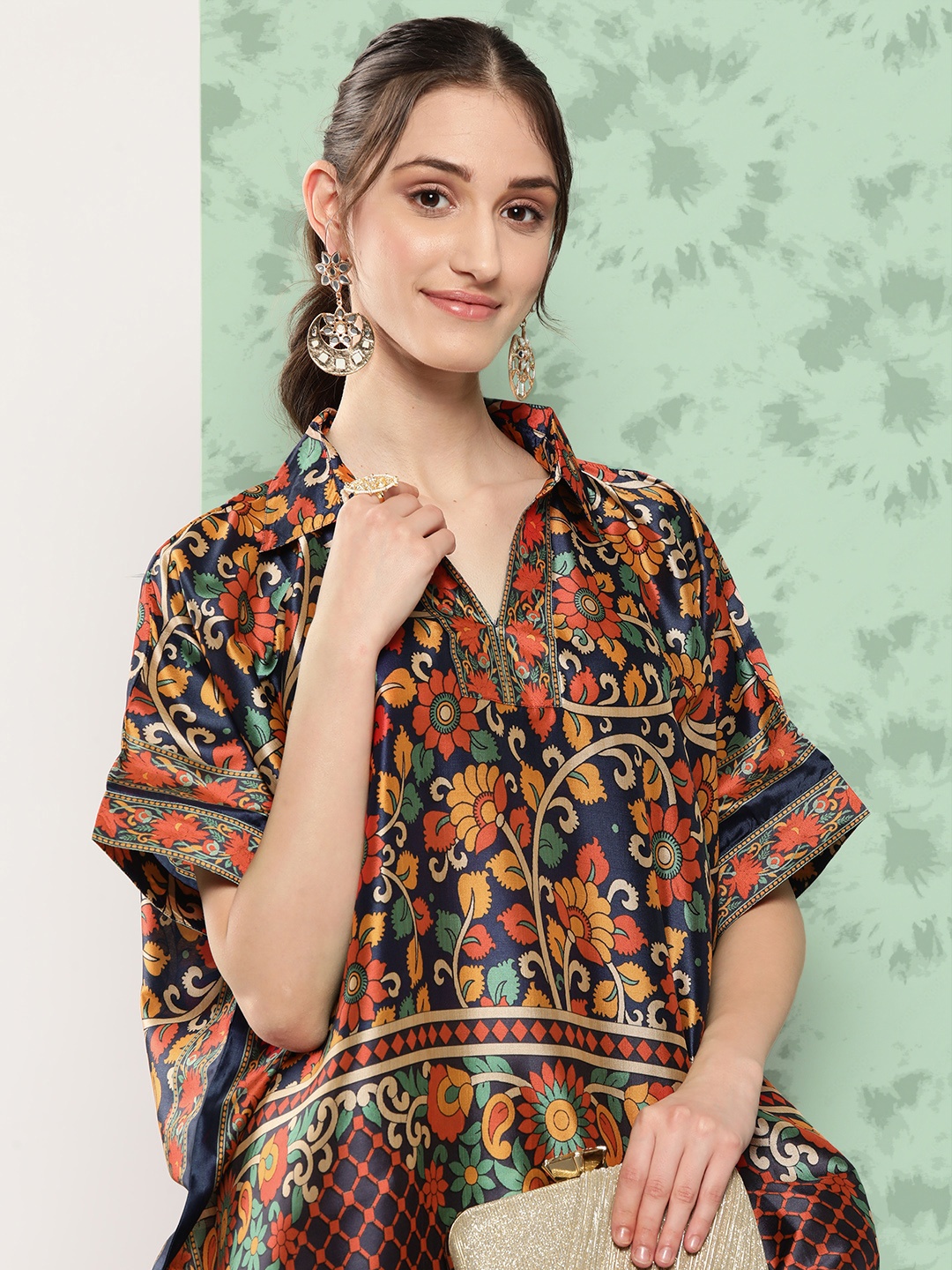 

Yufta Printed Kimono Sleeve Kaftan Longline Top, Multi