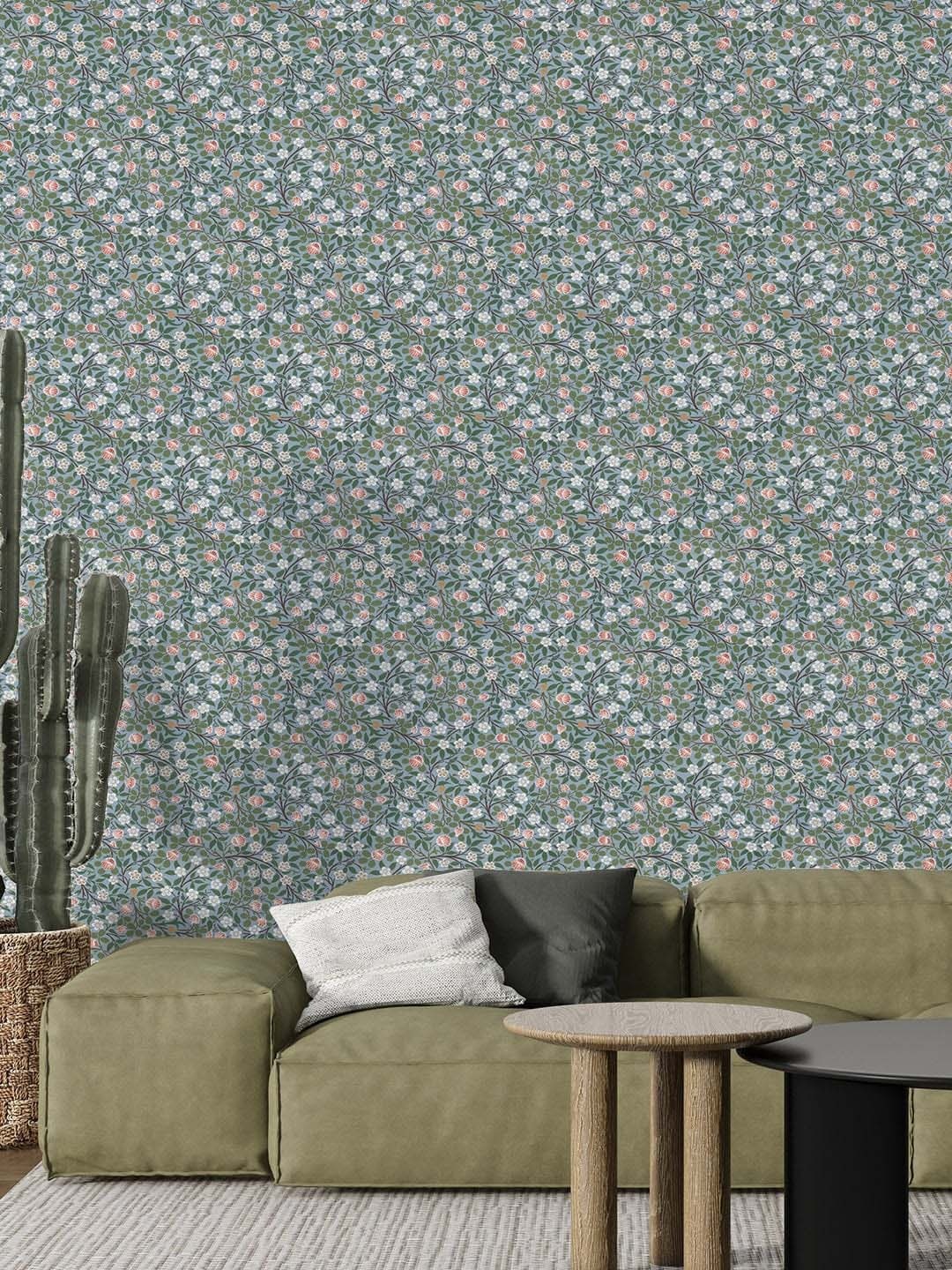 

PAPER PLANE DESIGN Green & Orange Floral Printed Waterproof Wallpaper