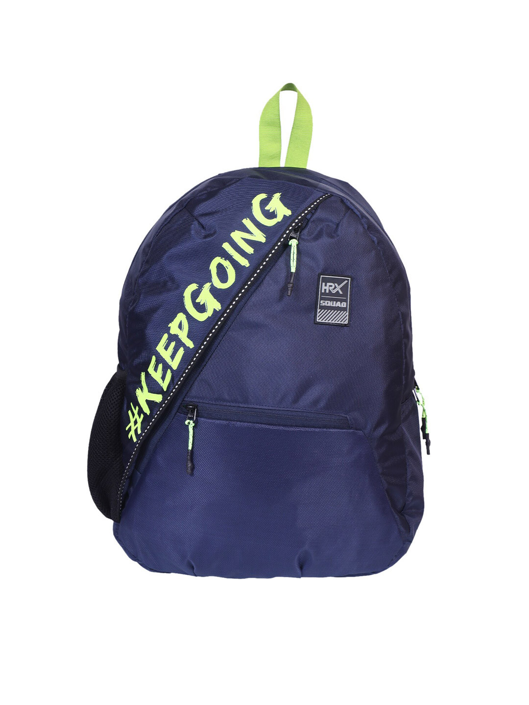 

HRX by Hrithik Roshan Navy Blue & Green Typography Backpack