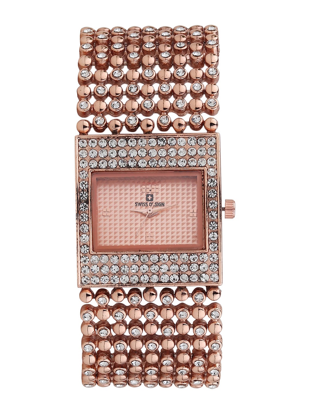 

Swiss Design Women Embellished Dial & Bracelet Style Straps Analogue Watch- SDWJ Set-75, Rose gold