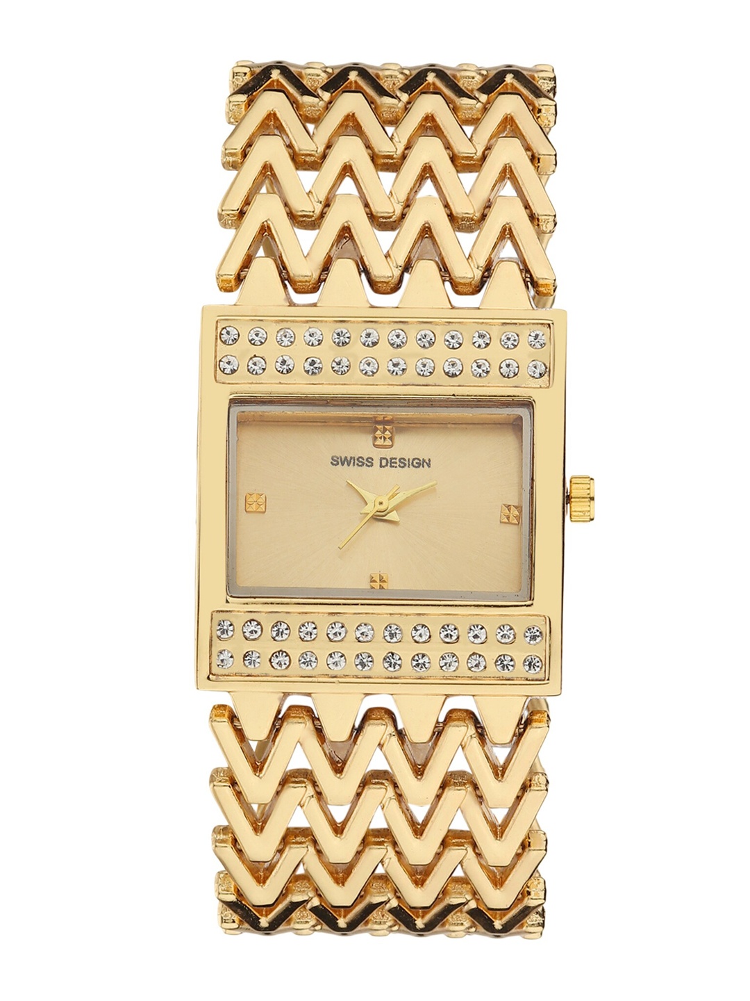 

Swiss Design Women Embellished Dial & Bracelet Style Straps Analogue Watch- SDWJ Set-76, Gold