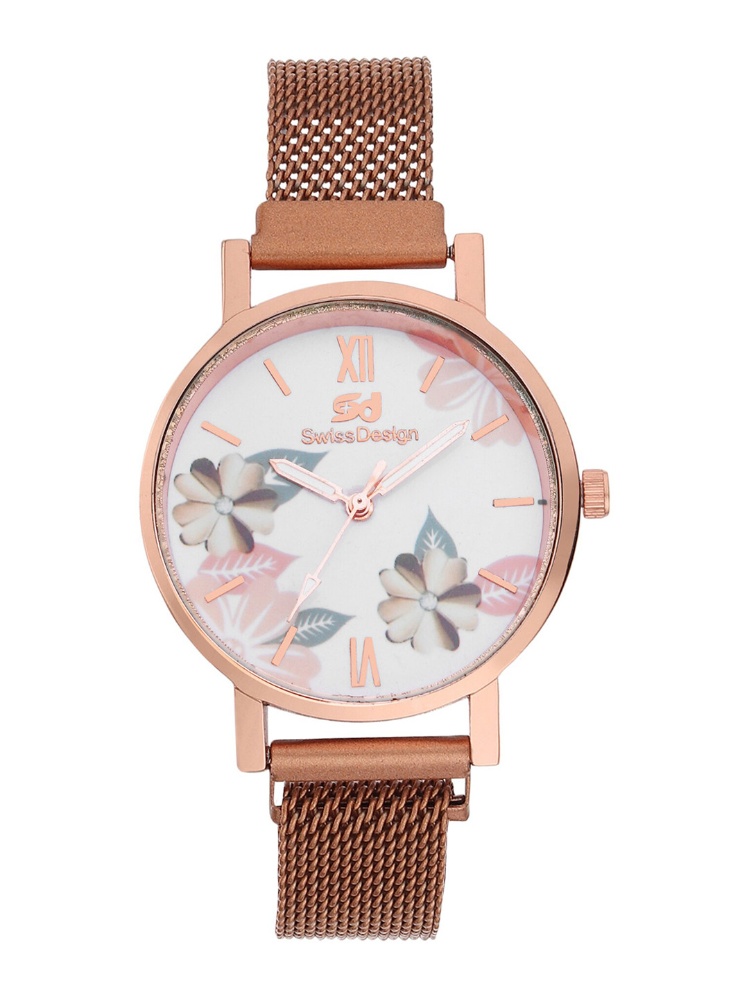 

Swiss Design Women Printed Dial Analogue Watch With Set Of 2 Bracelets SDWJ Set-53, Rose
