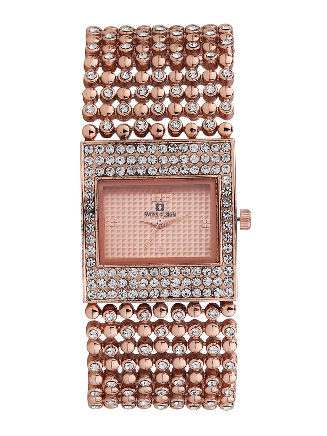 

Swiss Design Women Embellished Dial & Bracelet Style Straps Analogue Watch- SDWJ Set-41, Rose gold