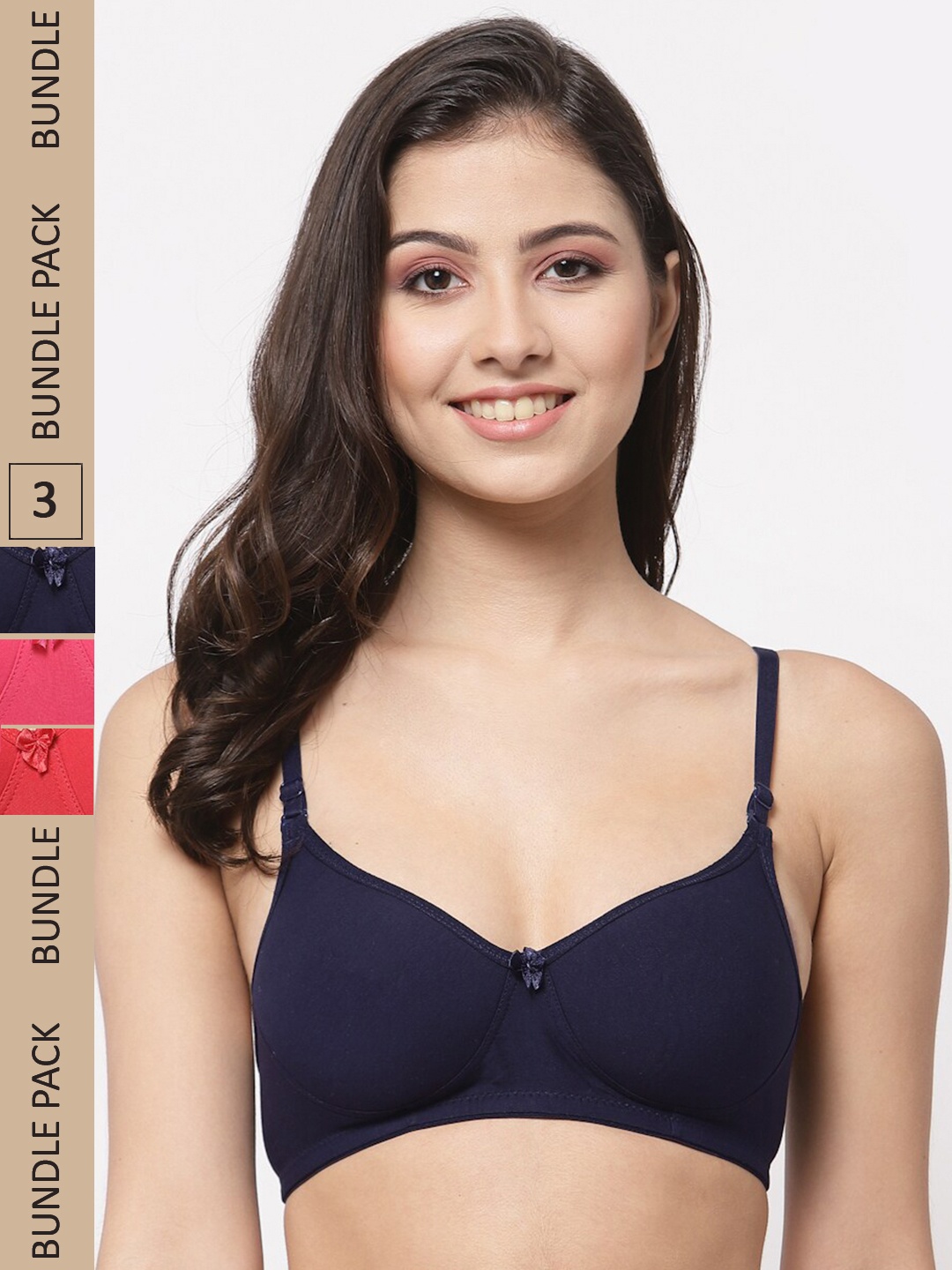 

College Girl Pack Of 3 Full Coverage Lightly Padded Cotton T-Shirt Bra, Blue