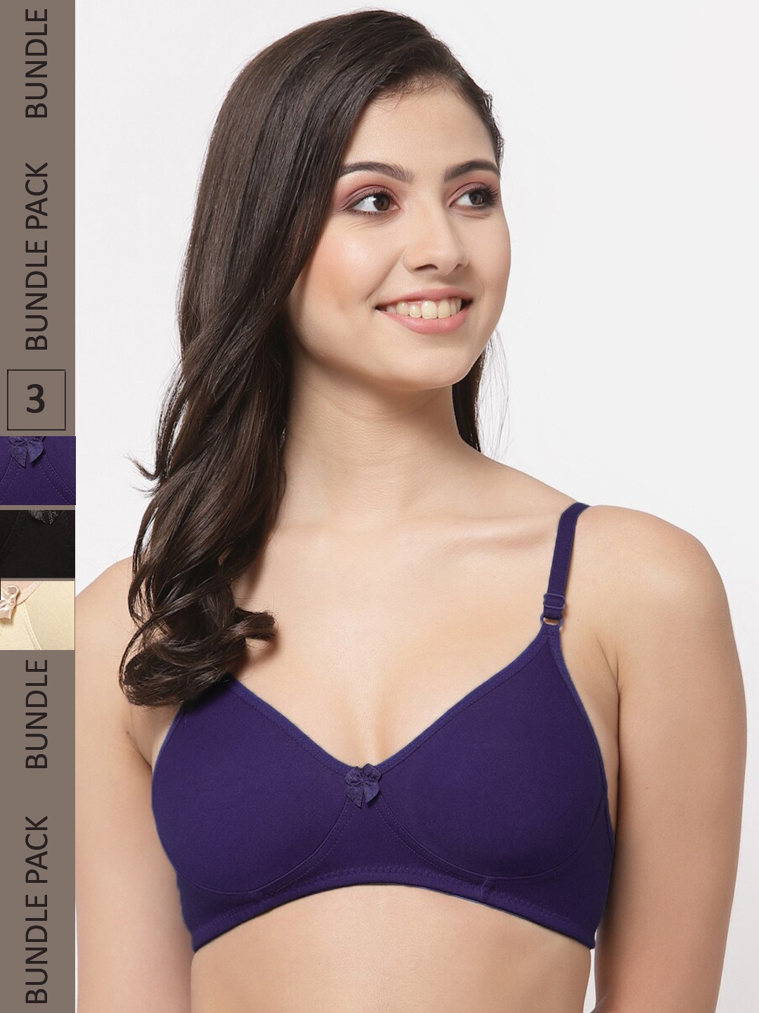 

College Girl Pack Of 3 Full Coverage Lightly Padded Cotton T-Shirt Bra, Purple
