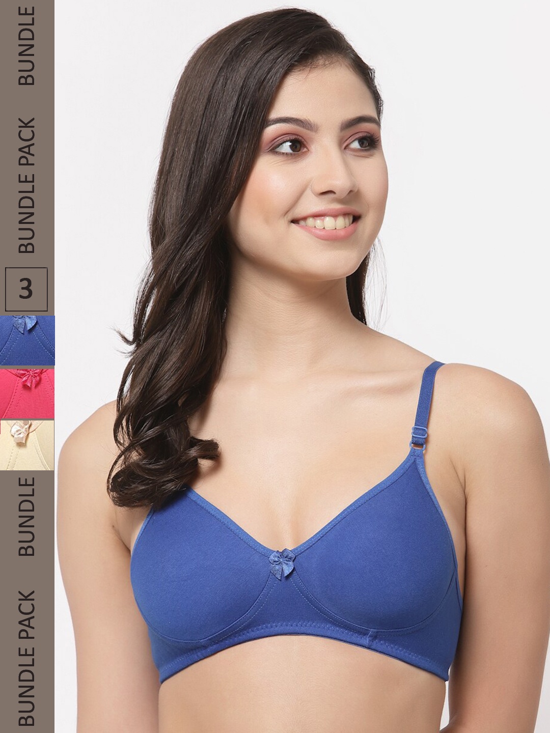 

College Girl Pack of 3 Lightly Padded Non-Wired Full Coverage Cotton T-shirt Bra, Blue