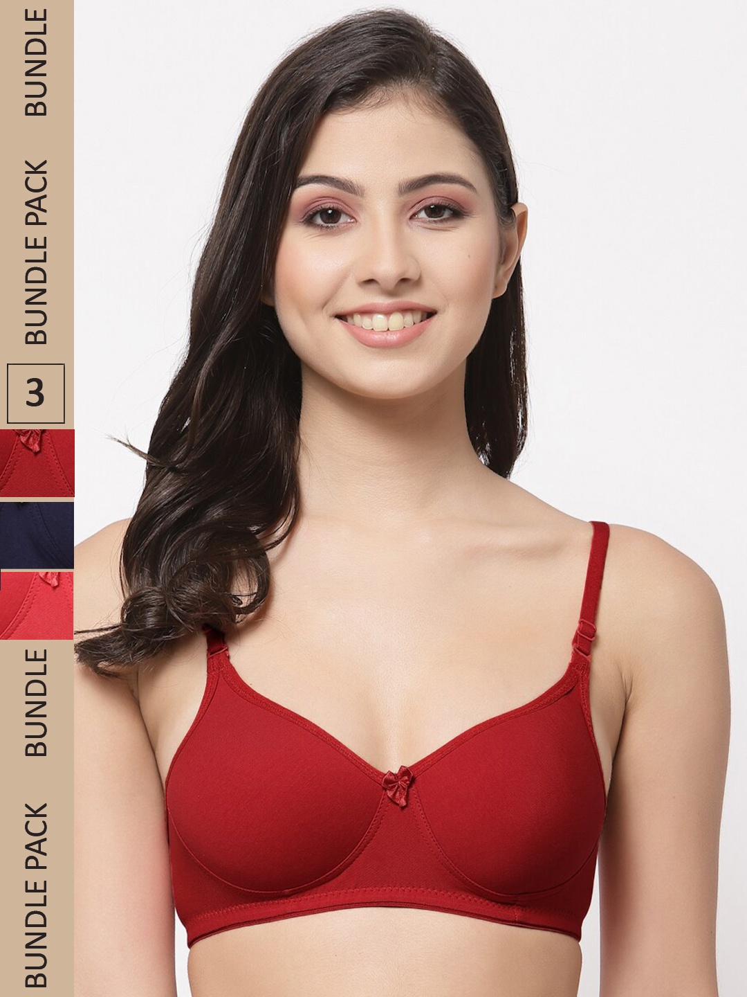 

College Girl Pack Of 3 Full Coverage Lightly Padded Cotton T-Shirt Bra, Navy blue