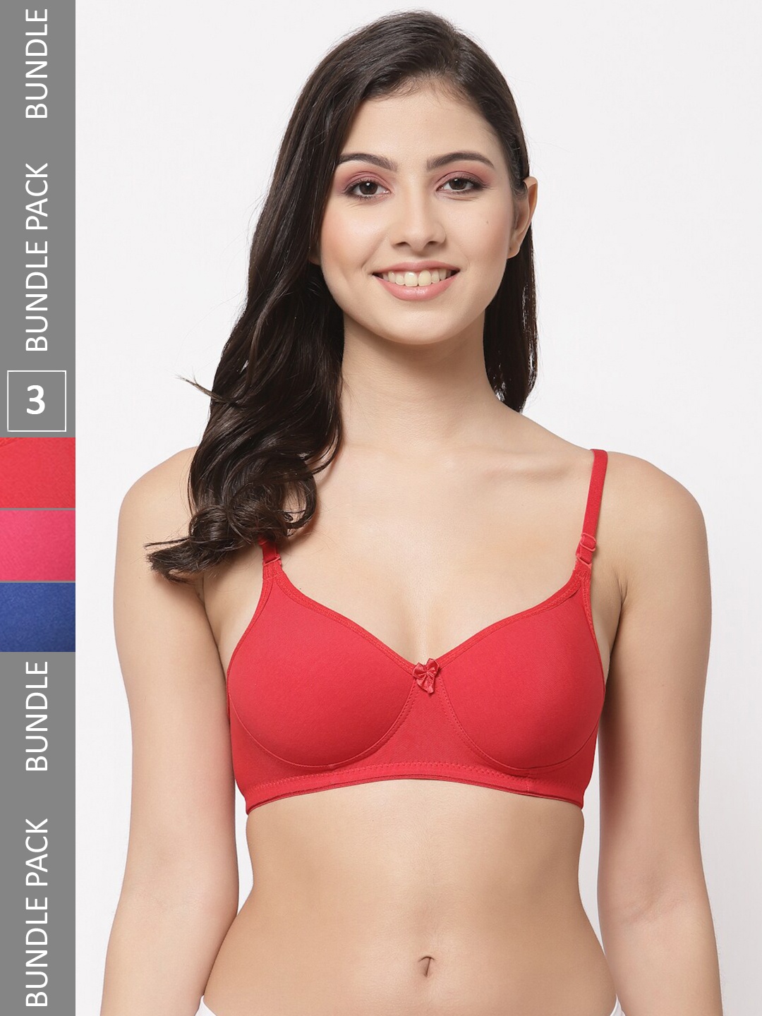 

College Girl Pack Of 3 Full Coverage Lightly Padded Cotton T-Shirt Bra, Red