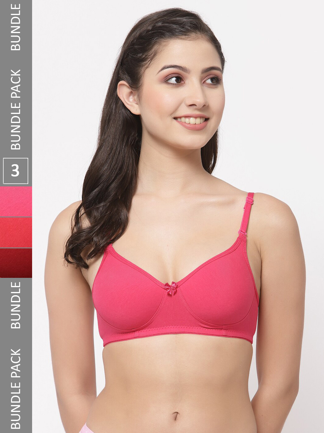 

College Girl Pack Of 3 Lightly Padded Seamless All Day Comfort Cotton T-shirt Bra, Pink