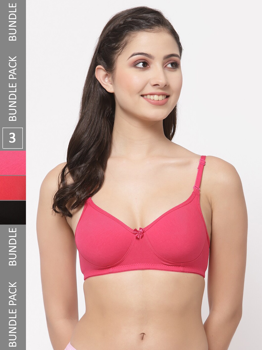 

College Girl Pack Of 3 Lightly Padded Seamless All Day Comfort Cotton T-shirt Bra, Pink