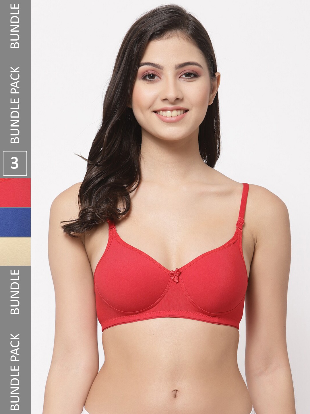 

College Girl Pack Of 3 Lightly Padded Seamless All Day Comfort Cotton T-shirt Bra, Red