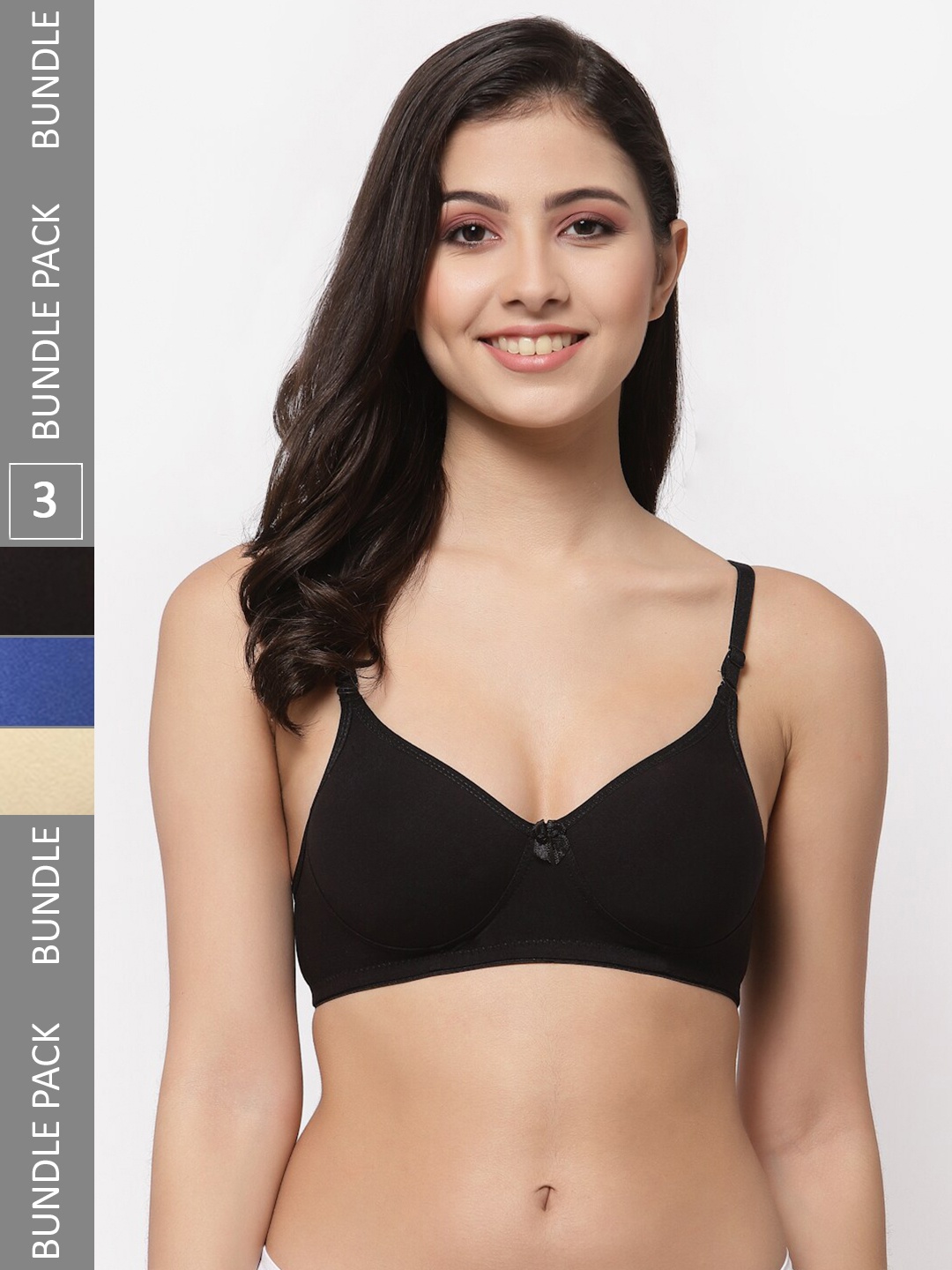 

College Girl Pack Of 3 Full Coverage Lightly Padded Cotton T-Shirt Bra, Blue