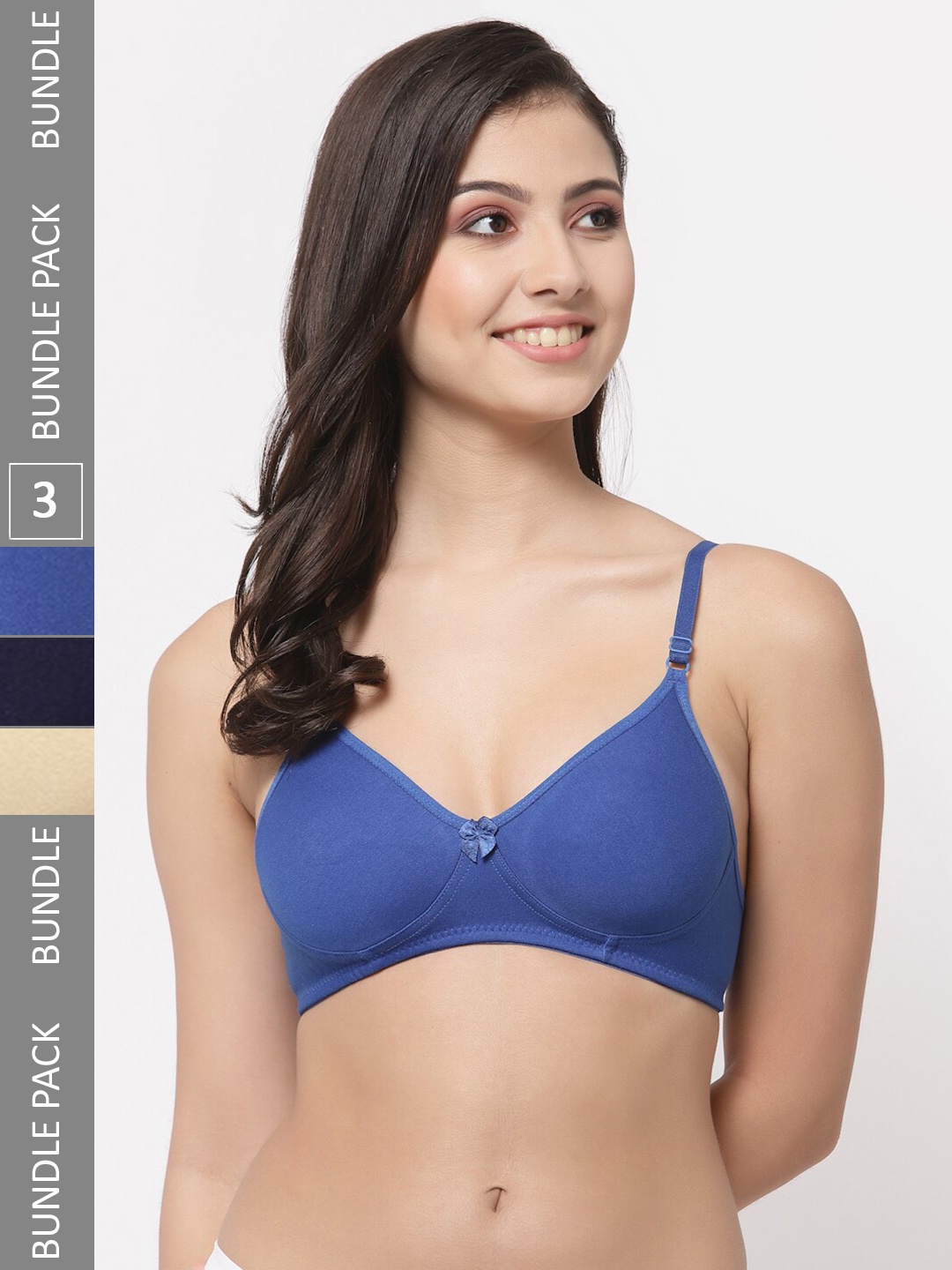 

College Girl Pack Of 3 Full Coverage Lightly Padded Cotton T-Shirt Bra, Blue