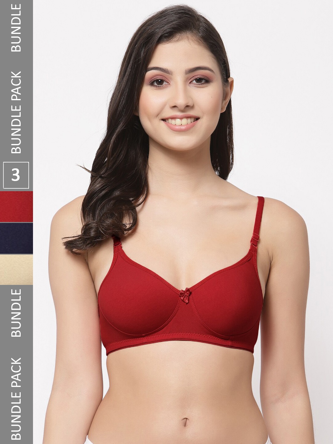 

College Girl Pack Of 3 Full Coverage Lightly Padded Cotton T-Shirt Bra, Maroon