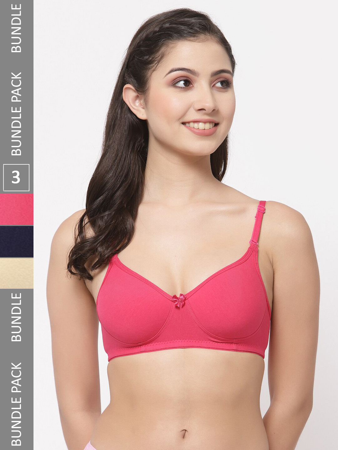 

College Girl Pack Of 3 Lightly Padded Seamless All Day Comfort Cotton T-shirt Bra, Pink