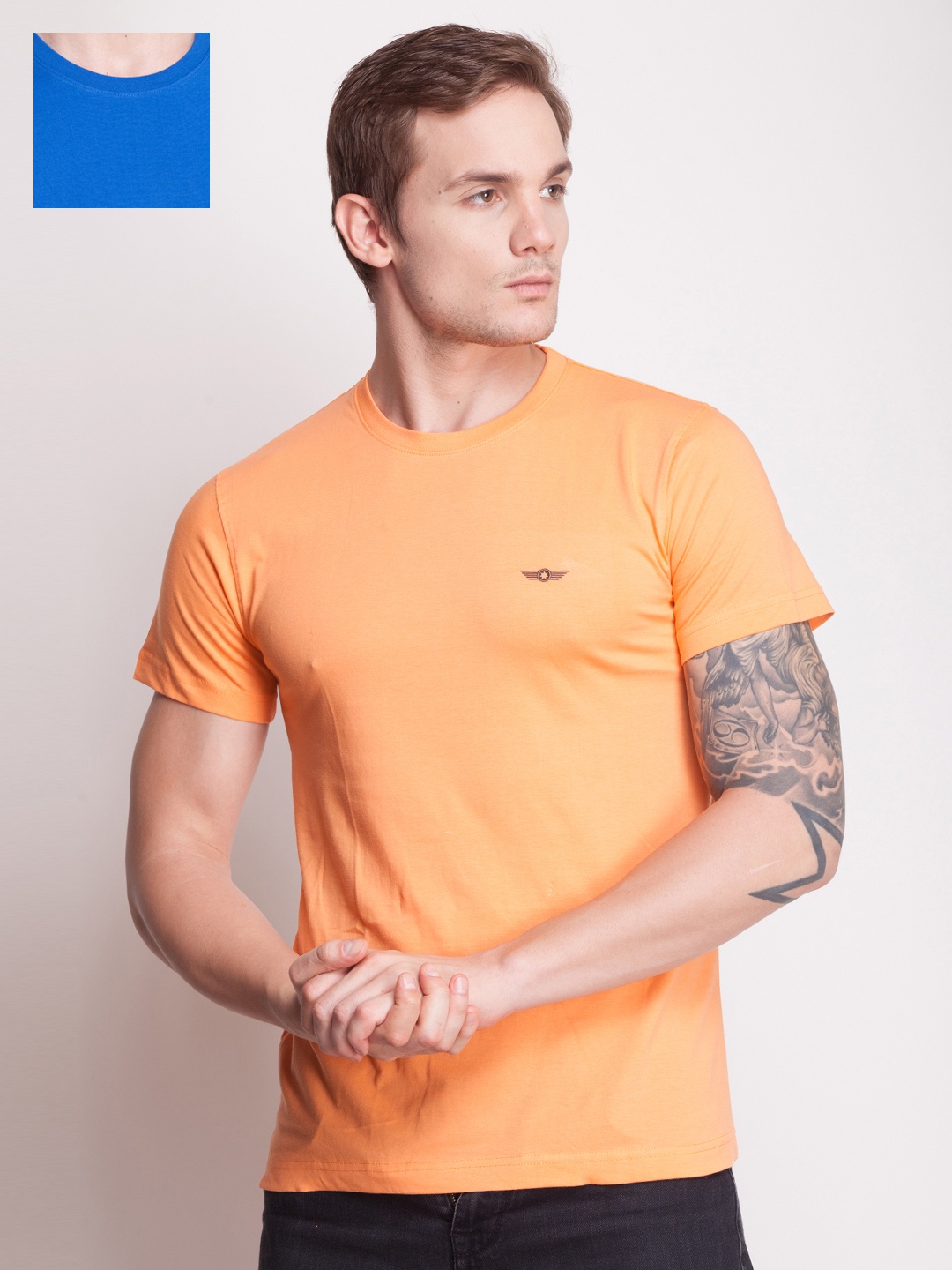 

Force NXT Pack of 2 Solid Super Combed Cotton T-Shirt, Blue