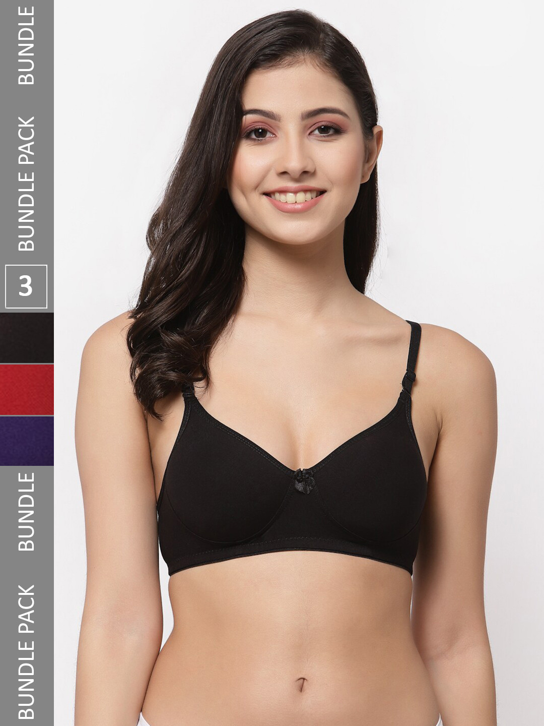 

College Girl Pack Of 3 Full Coverage Lightly Padded Cotton T-Shirt Bra, Black