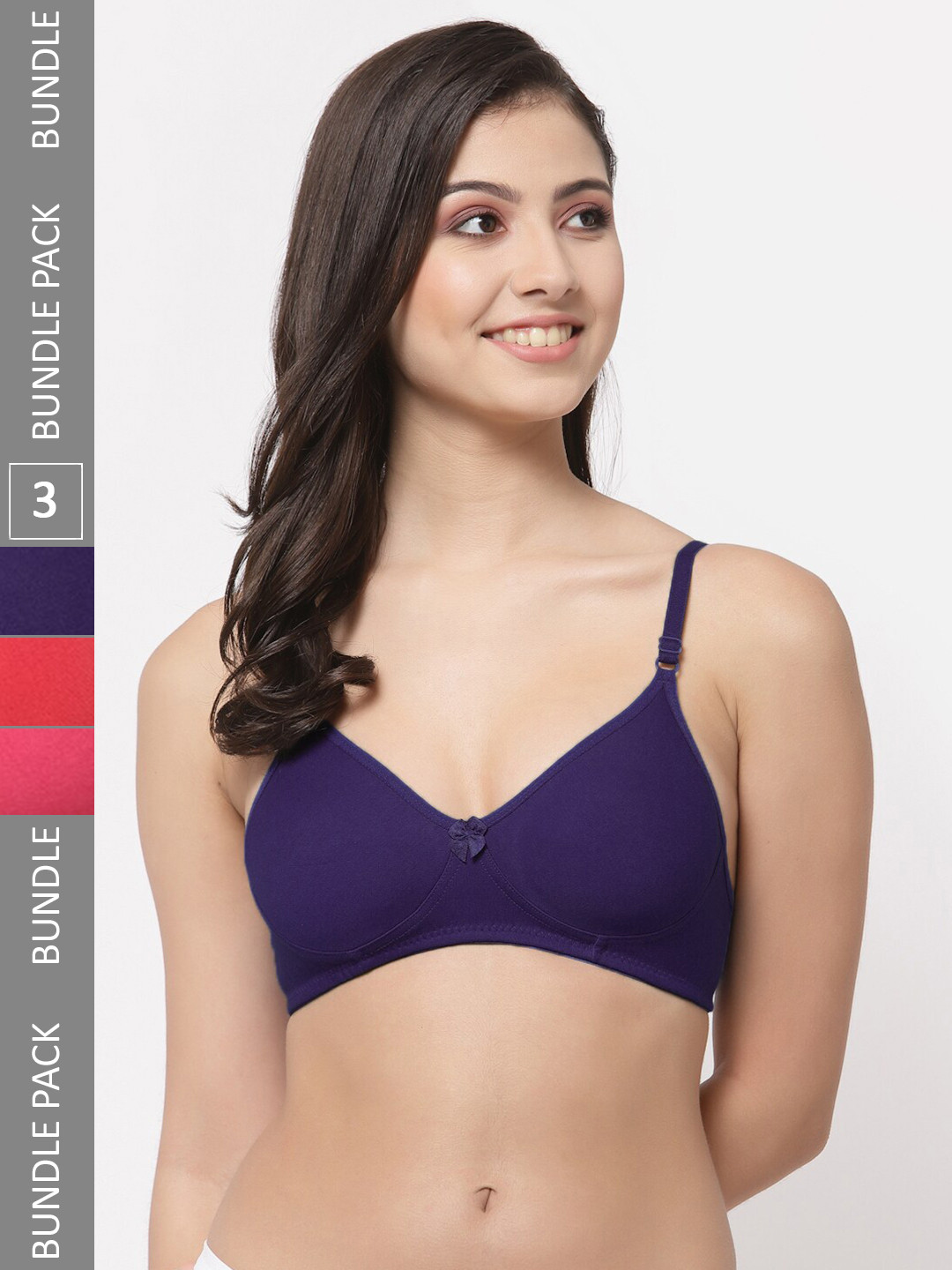 

College Girl Pack Of 3 Lightly Padded Seamless All Day Comfort Cotton T-shirt Bra, Purple
