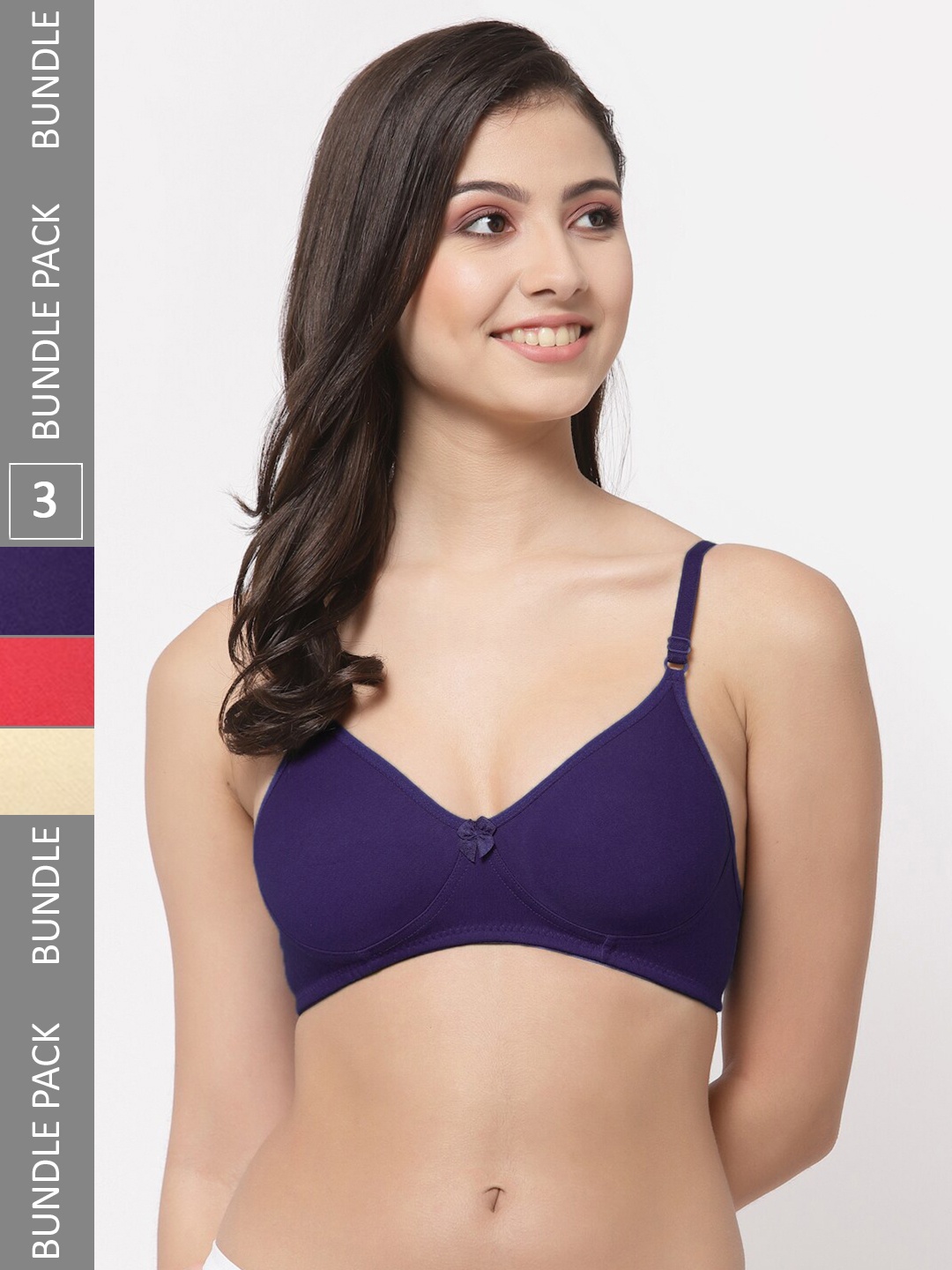 

College Girl Pack Of 3 Full Coverage Lightly Padded Cotton T-Shirt Bra, Beige