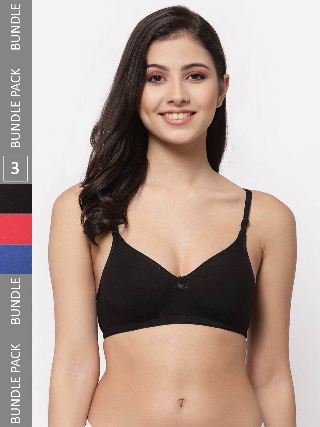

College Girl Pack Of 3 Lightly Padded Non-Wired All Day Comfort Seamless Cotton Bra, Red