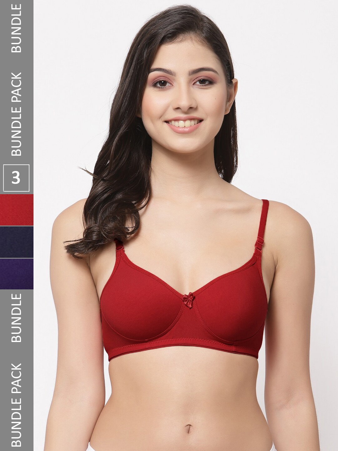 

College Girl Pack Of 3 Full Coverage Lightly Padded Cotton T-Shirt Bra, Red