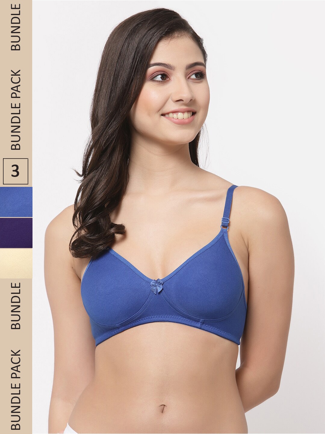 

College Girl Pack Of 3 Full Coverage Lightly Padded Cotton T-Shirt Bra, Blue